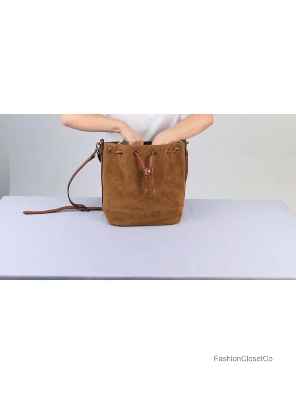 Faux Suede Slouchy Bucket Bag Drawstring Hobo with 2 Convertible Straps